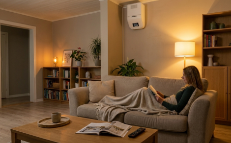 Een Murprotec-luchtbehandelingssysteem in de woonkamer 