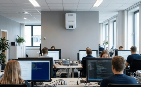 Een Murprotec-luchtbehandelingssysteem in een kantoorruimte 